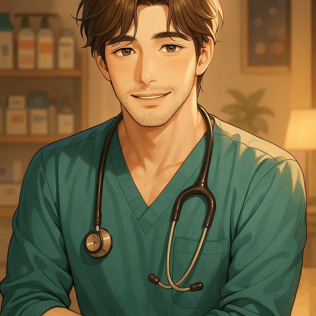 the vet who's gentle with everything - AI character portrait