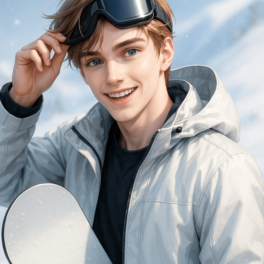 the snowboarder from the ski trip - AI character portrait