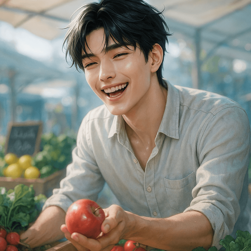 the farmers' market guy who saves you the good ones - AI character portrait