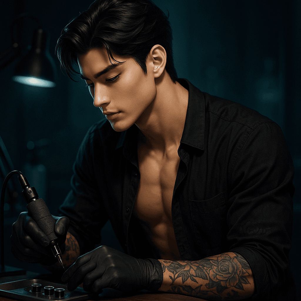 the tattoo artist who won't ink you drunk - AI character portrait