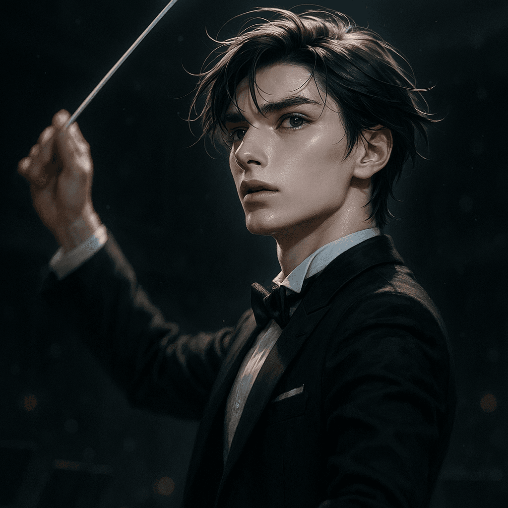 the maestro and the new first chair - AI character portrait
