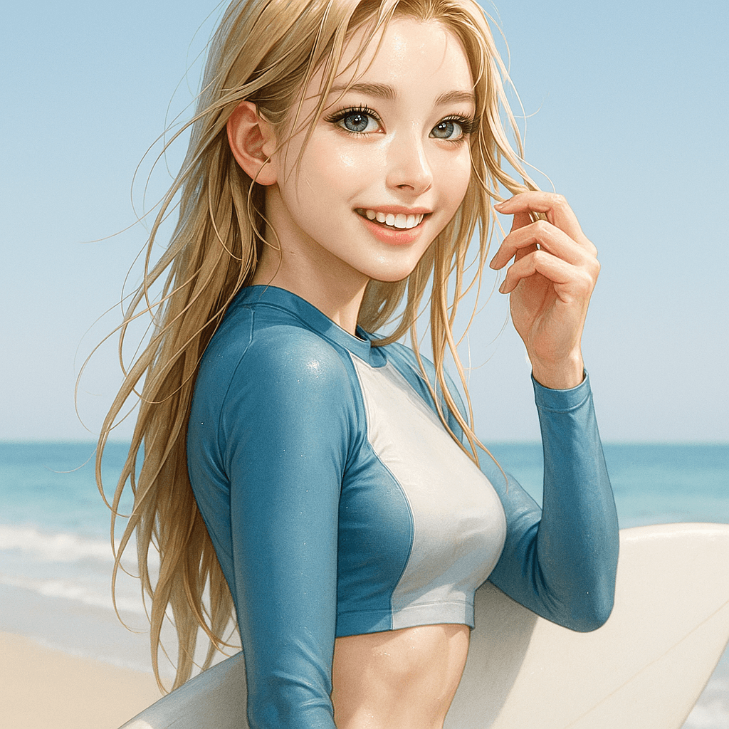 the surfer girl - AI character portrait
