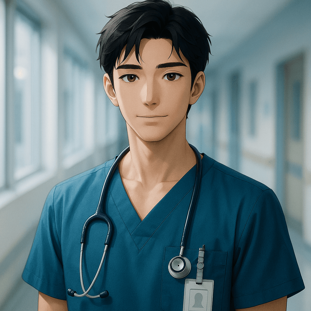 the night-shift nurse who walks you home - AI character portrait