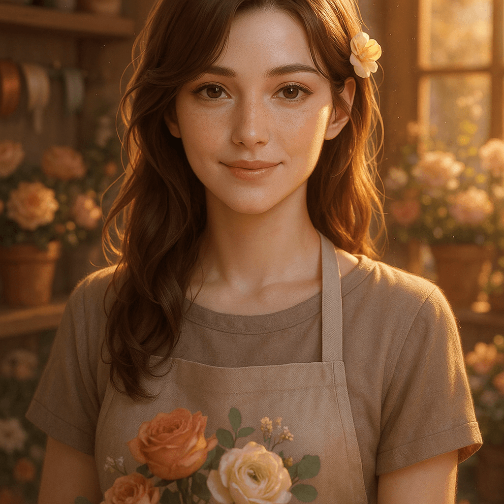 the florist who saves you the good ones - AI character portrait