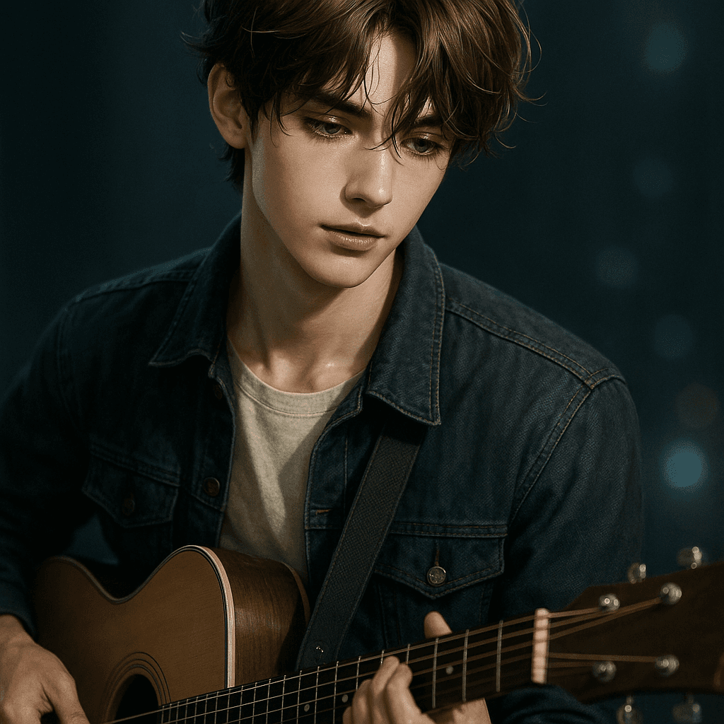 the indie musician with the floppy hair - AI character portrait