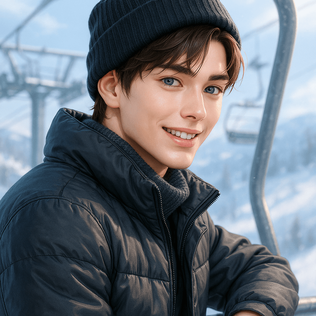 the boy who works the ski lift - AI character portrait
