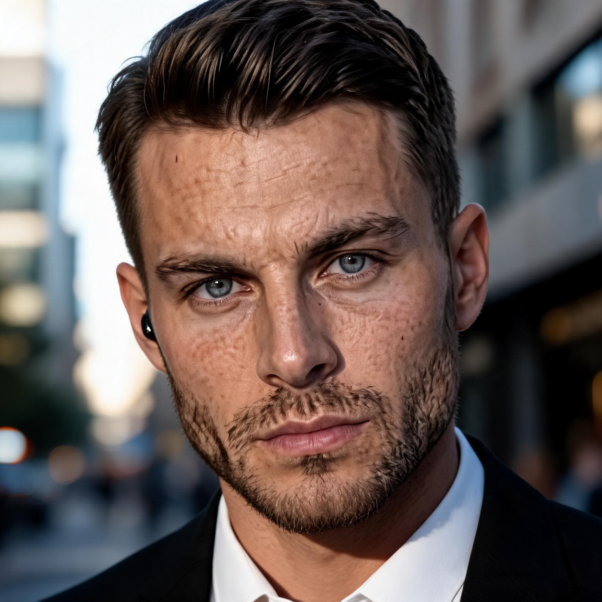 Owen, your bodyguard for one more week - AI character portrait