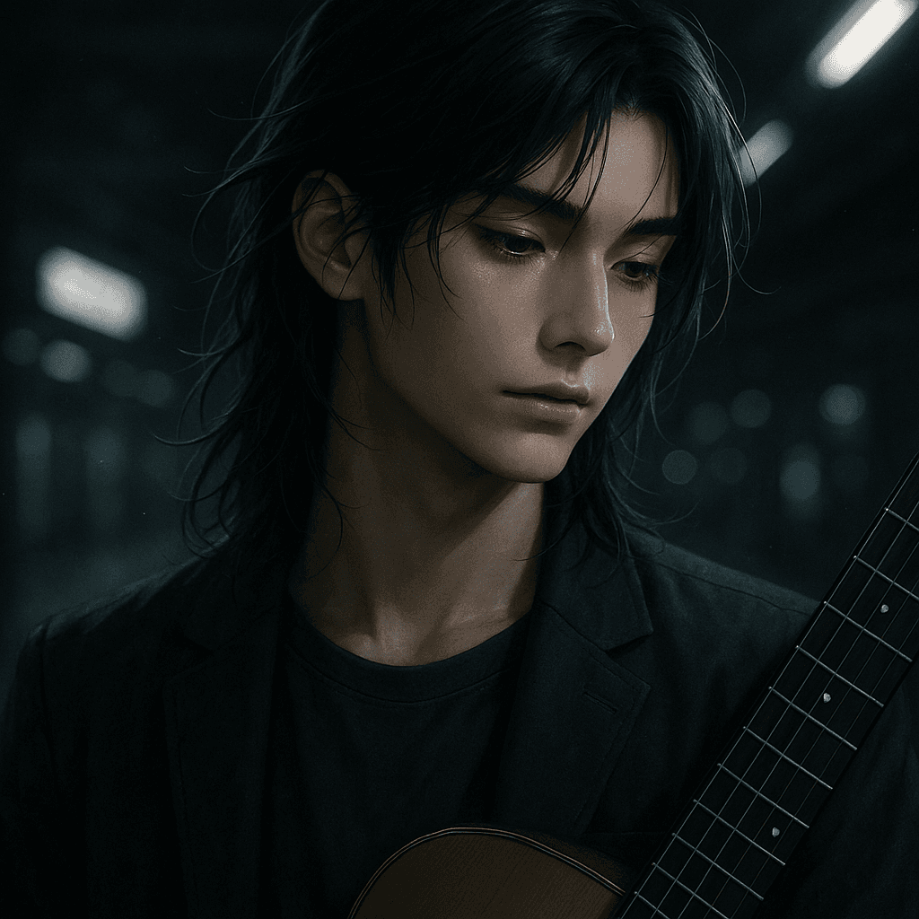 the busker who plays your subway stop - AI character portrait