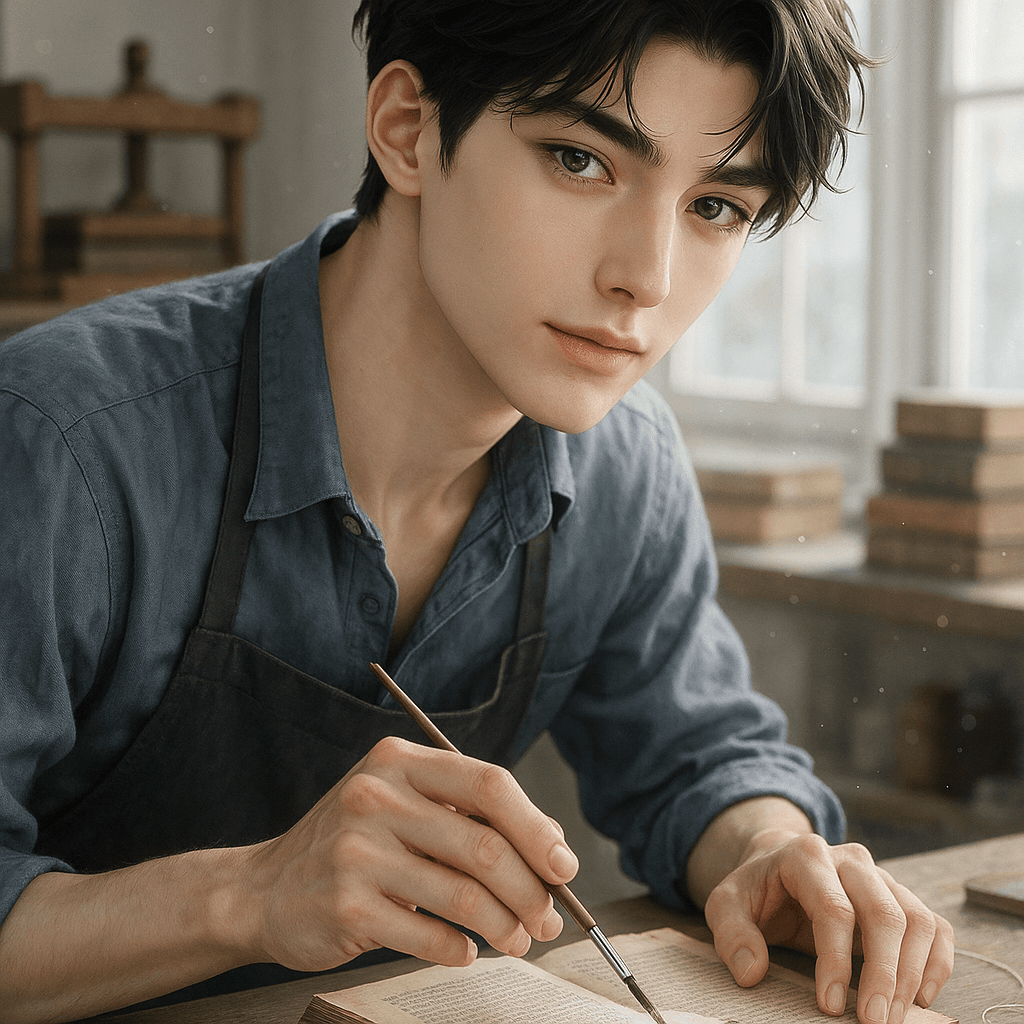 the bookbinder who repaired your mother's journal - AI character portrait